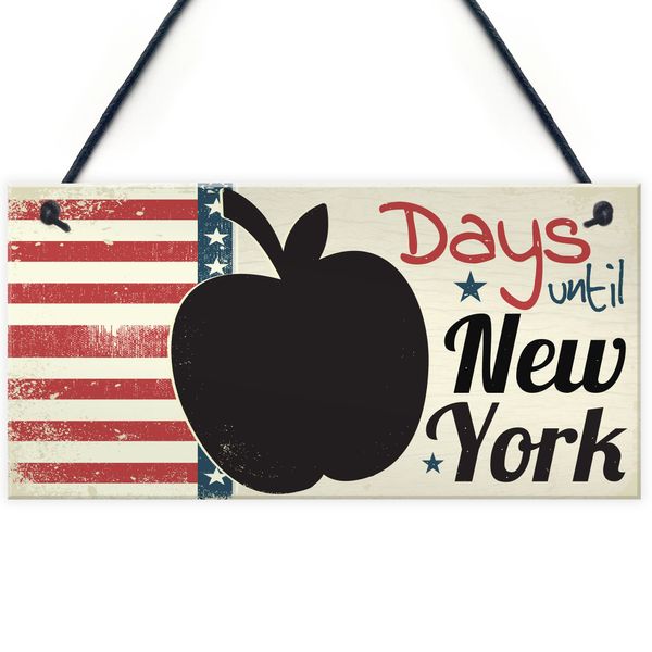 RED OCEAN Countdown Days Until New York Holiday Plaque Apple Chalkboard Sign Best Friend Couple