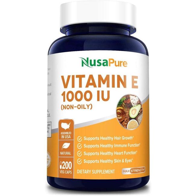 USA Direct Vitamin E 1000 IU 200 Vegetarian Capsules Blend D-Alpha Tocopherol One Skin * Powder Cap