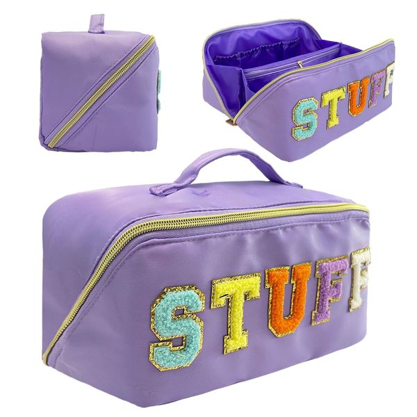 Nylon Makeup Bag Purple Chenille Letter Makeup Bag Preppy Cosmetic Bag Stoney Clover Pouch Chenille Patch Bag Better Belt Bag Cosmetic Bag Varsity Letter Pouch Flat Lay Makeup Bag Stuff Toiletry Bag