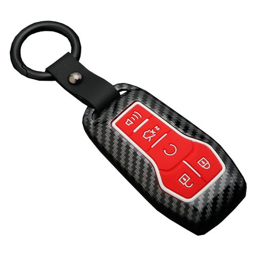 Key Fob Cover Case for Ford F150 Mondeo Mustang Edge Explorer 5 Buttons Keyless Entry Remote Case Holder ABS Carbon Fiber Pattern (NOT fit Flip/Folding Key) (Red)
