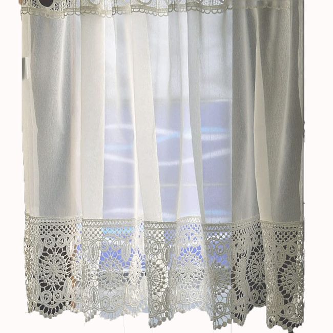 Cafe Curtain, Recommended for Narrow Windows, Beautiful Lace (Approx. 39.4 x 17.7 inches (100 x 45 cm), Off-White, Fits in Rooms, Thin Windows, Short Windows, For Small Windows