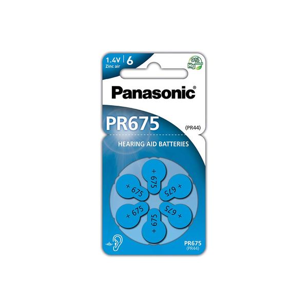 Panasonic PR675 Zinc Air Batteries for Hearing aids, Type 675, 1.4V, Hearing aid Batteries, 6 in a Pack, Blue