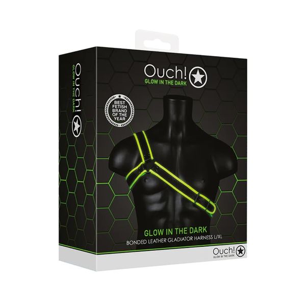 Ouch GITD Gladiator Harness NeonGrn LXL OU761GLOLXL