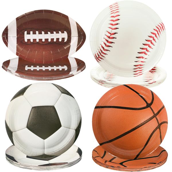 FULJOOY 3D Sports Ball 9 Inch Party Supplies Bundle Round Paper Plates Set Disposable Party Dinner Dessert Plate Birthday Tableware Decorations Favors for Sports Theme Boys and Girls (Mix Ball 60)