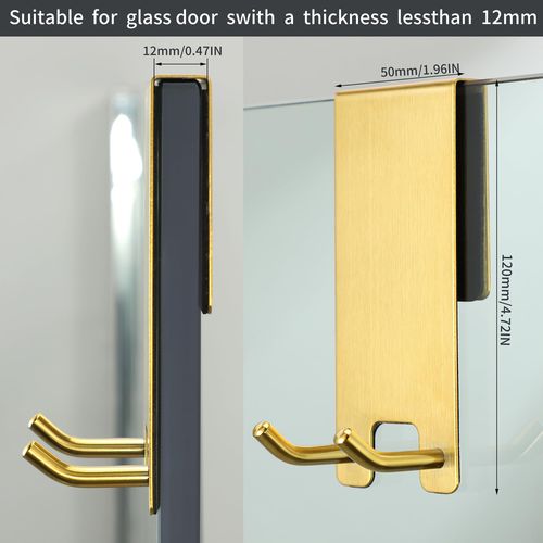 Taozun Towel Hooks for Bathrooms - Over Shower Door Hooks for Towels on Frameless Glass, Gold Stainless Steel, 3-Pack