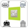 Single Socket Surround | Square | Acrylic Back Panel or Finger Plate | Light Switch Plug, Font Colour:Lime Green