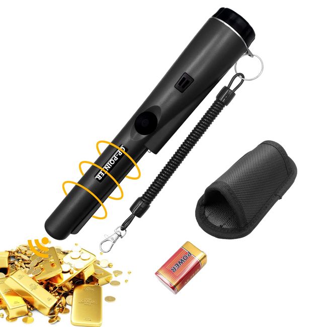 Metal Detector Pinpointer, Portable Metal Detector LED Pin Pointer, 360° Scan Detector with Buzzer Vibration, IP66 Waterproof High Accuracy Professional Pinpointers for Treasure Hunting(Black)