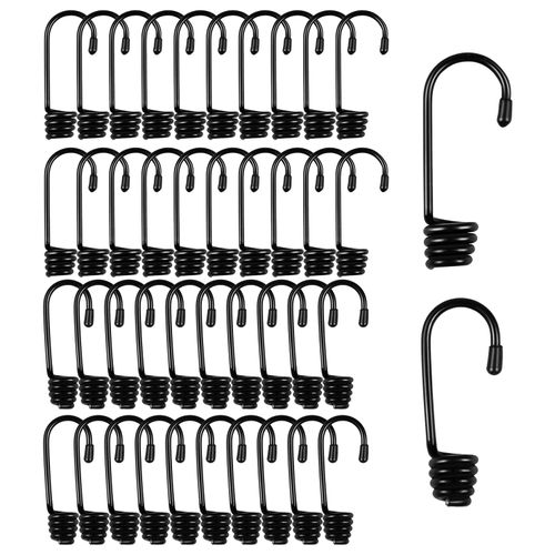 40 PCS Bungee Cord Hooks, 1/4 3/8 Inch Plastic-Coated Bungee Shock Cord Hook, Bungee Cords with Hooks, Suitable for Rowing, Camping, Awning, and Outdoor Enthusiasts (Black)