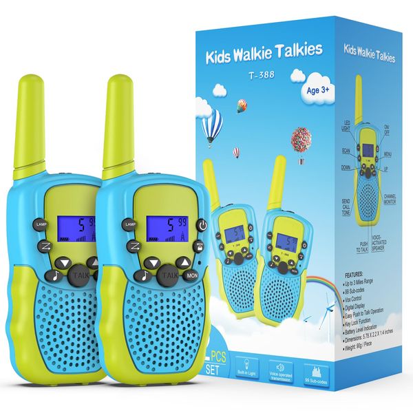 Kearui Toys for 3-12 Years Old Boys, Walkie Talkie Kids for Boys 8 Channels 2 Way Radio with VOX Function & LED Flashlight, 3 Miles Range for Outside Adventures, Camping, Hiking (Blue-Green)