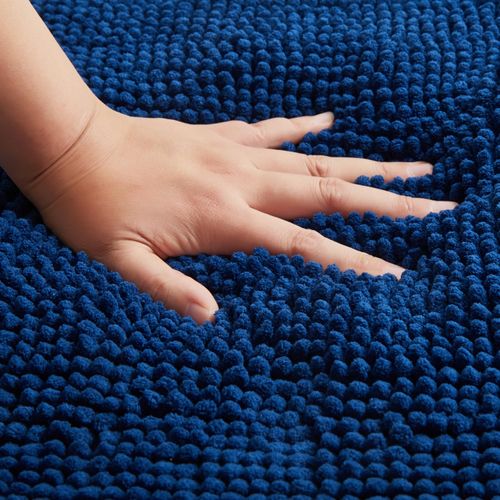 Hafaa Bath Mat Non Slip Anti Mould – Chenille Shower Mat 40 x 60 cm Navy Machine Washable Bathroom Mats Super Absorbent Extra Soft Fluffy Bathmat