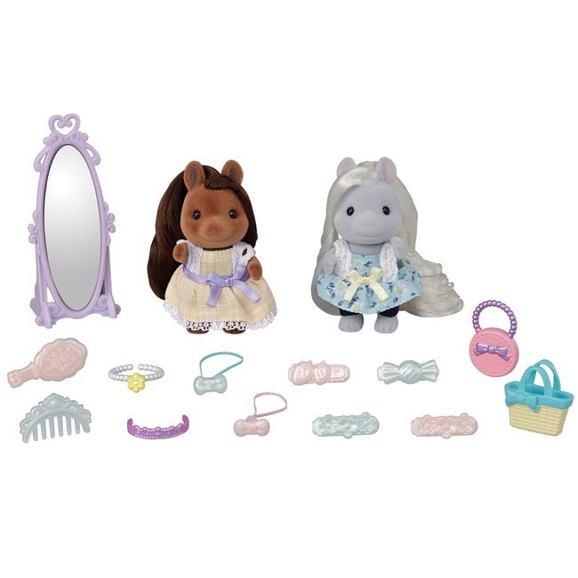 Sylvanian Families Epoch Hair Salon, Stylish Pony Friends Set, F-17 ST Mark Certified, For Ages 3 and Up, Toy, Dollhouse by Sylvanian Families, Epoch