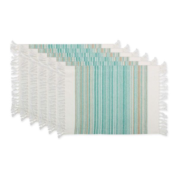 DII Everyday Collection Fringed Stripe Tabletop, Placemat Set, 13x20, Teal