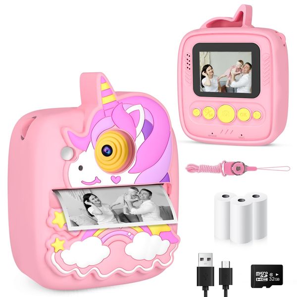 Kids Camera Instant Print, Christmas Birthday Gifts Toy for Kids Age 3-8, 48MP &1080P Kids Digital Camera with Print Paper, Portable Toy Instant Print Camera for Kids 3 4 5 6 7 8 9 10 Year Old Girls