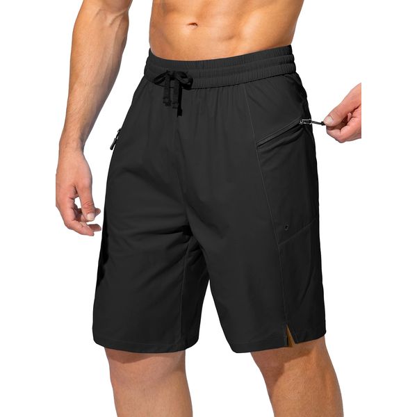 Men's Swim Trunks Quick Dry Board Shorts with Zipper Pockets Beach Shorts Bathing Suits for Men - No Mesh Liner(Black,L)