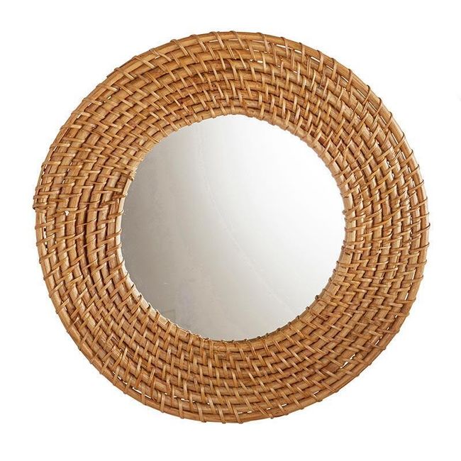 Rattan Round Mirror - Small, 16" Dia x 0.5"D, Wall Mirrors, Set of 1