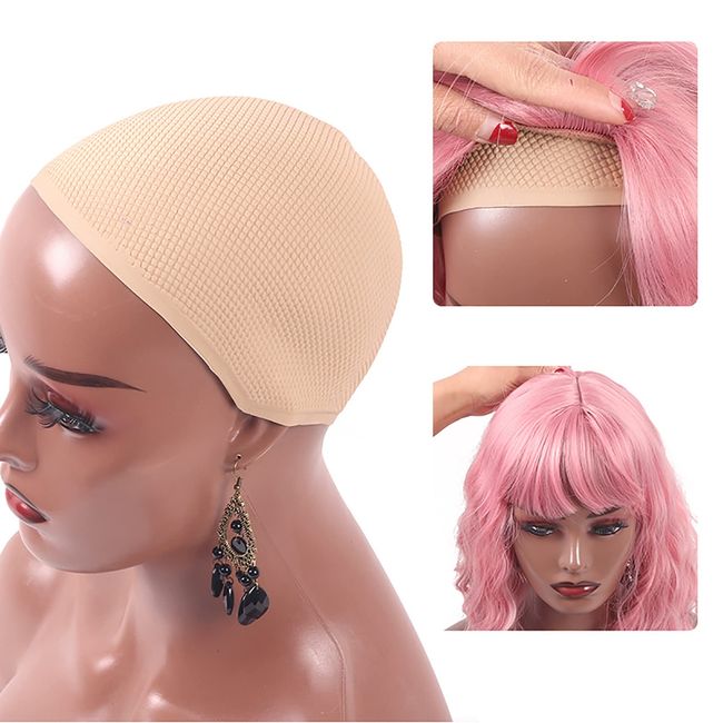 Nunify Non-Slip Silicone Cap for Displaying Wigs on Mannequin Head with Shoulders - Wig Dispaly Accessories for Salons - Suitable for 98% Mannequin Head Soft Pvc Caps Beige