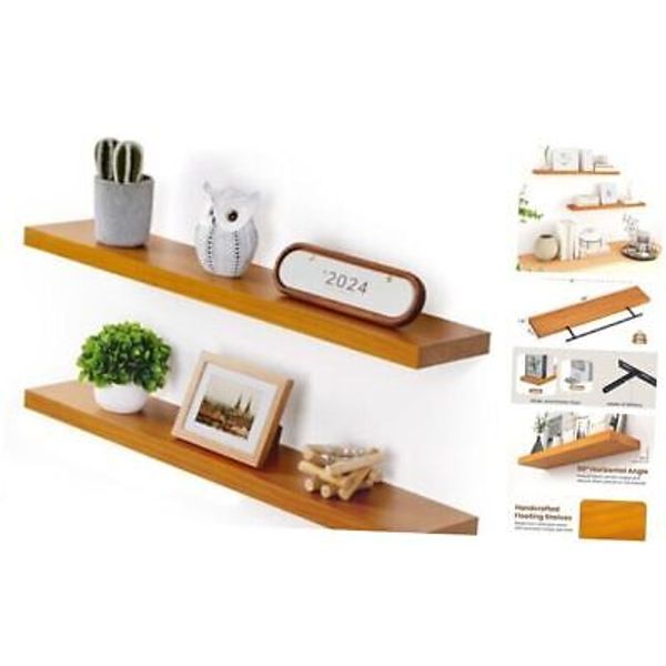 Wood Floating Shelves Set of 2, Rustic Pine 36"W x 6.7"D x 1.4"H Honey Oak