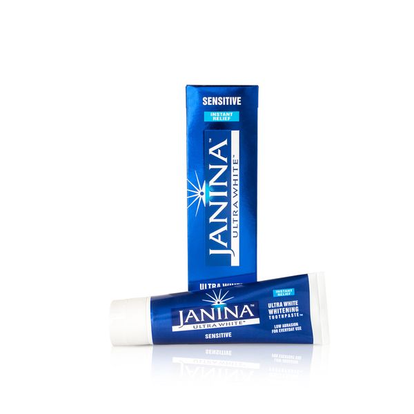 Janina Ultra White 75ml Sensitive Teeth Whitening Mint Toothpaste, Low Abrasive Formula with Whitening Complex for Teeth Whitening & Relief to Sensitivity, for Everyday Use, Vegan & Cruelty Free