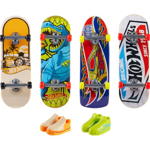 Hot Wheels Skate Tony Hawk Fingerboard & Removable Skate Shoes Multipack, 4 Fully Assembled Boards, 2 Pairs of Skate Shoes, 1 Exclusive Set (Styles May Vary), HNG72