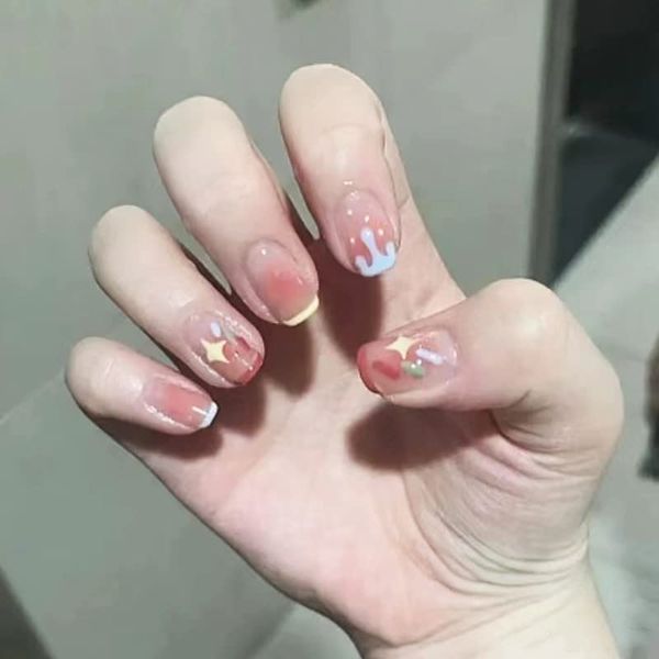 AAGWW Nail Tips, Berry Short, False Nails, Short, Coming-of-Age Ceremony, Mat, False Nails, Cute, Beautiful Shell Supplies, Workshop, Glue Design (Color: Red Cream, Product Contents: 24 Nail Art + Glue)