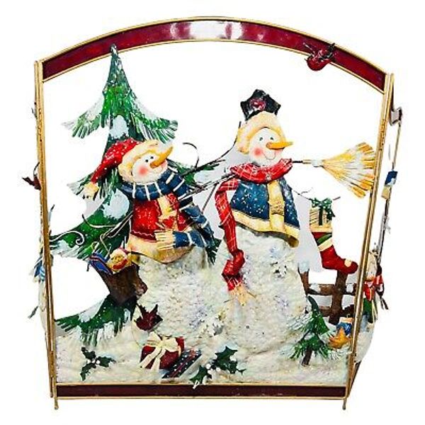 3D Christmas Metal Fireplace Screen Cover Hinged Santa Snowman