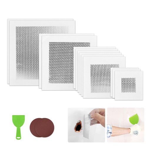 Drywall Repair Kit, 2/4/6/8Inch Drywall Patch Kit Self Adhesive Aluminum Plasterboard Wall Patches Quick Fix Plaster Wall with Scraper for Plaster Roof Drywall Crack Repair (16Pcs Kit)