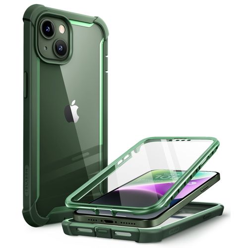 i-Blason iPhone 14 (2022) / iPhone 13 (2021) 6.1 Inch Case with Built-in Screen Protector, Transparent Back, Shockproof Airbags Bumper [Ares Series] 360 Degree Full Protection (Green)