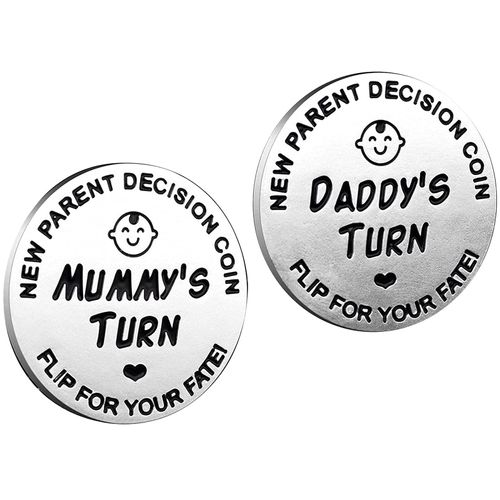 huishi Funny Decision Coin for New Parents，Gifts for Mum Dad，Newborn Baby Gifts，Flip Coin Decision，Mother's Day, Baby Shower Gift，Birthday, Anniversary, Stainless Steel (Silver)