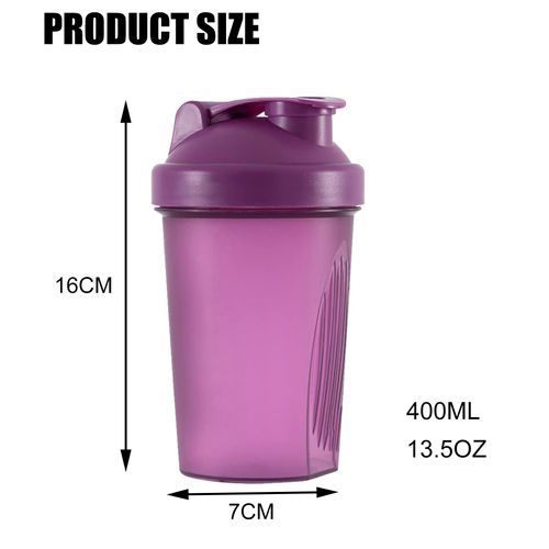 Toced Protein Shaker Bottle with Stainless Steel Mixball, Mini Water Bottle for Protein Shakes with Leakproof Flip On Lid, BPA Free, Perfect for Protein & Supplement Shaker Bottle 400ml (Purple)