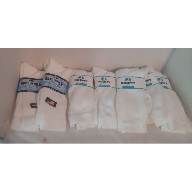 NEW Lot 7 Pairs ROOMY Diabetic Crew Socks J800L Sz 10-13 White Made in USA