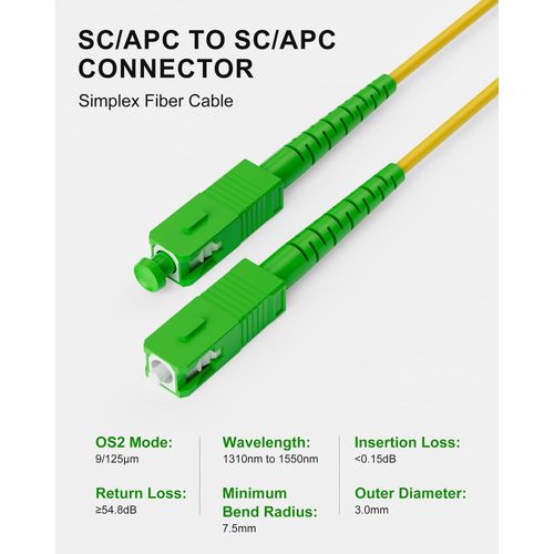 Foboiu SC/APC to SC/APC Fiber Optic Internet Cable Armored 10M (32ft), OS2 9/125µm Single Mode Simplex Fiber Internet Cable Compatible with CATV, FTTH, FTTB, and FTTP Systems, LSZH Yellow