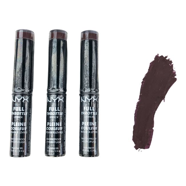 NYX Full Throttle Lipstick Night Crawler Purple Black Matte FTLS 06 Lot of 3