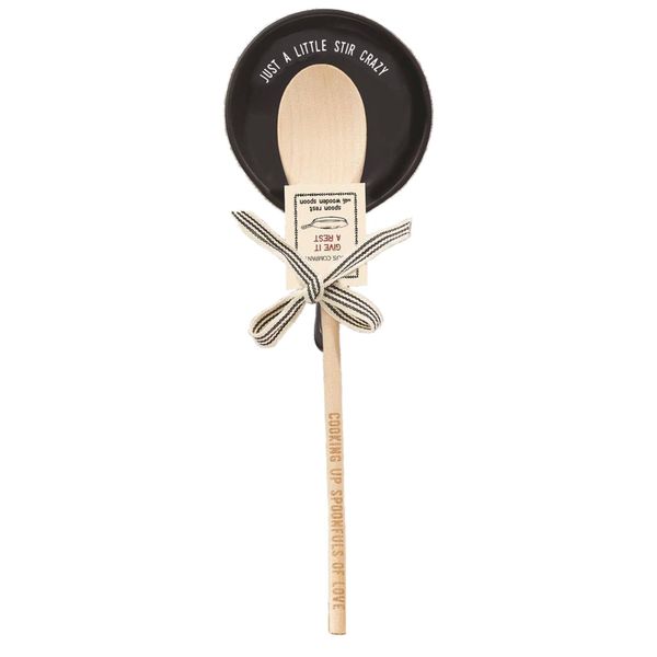 Giftable Wooden Spoon and Cast Iron Spoon Rest Set with Cute Sayings - Stir Crazy