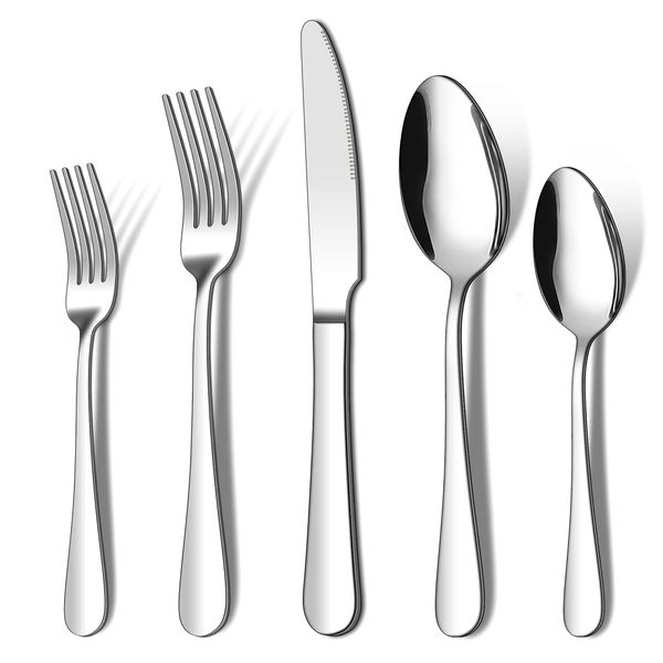 20 Piece Silverware Set, ENLOY Stainless Steel Flatware Cutlery Set, Kitchen Utensil Set Service for 4, Include Knife Fork Spoon, Mirror Polished, Dishwasher Safe