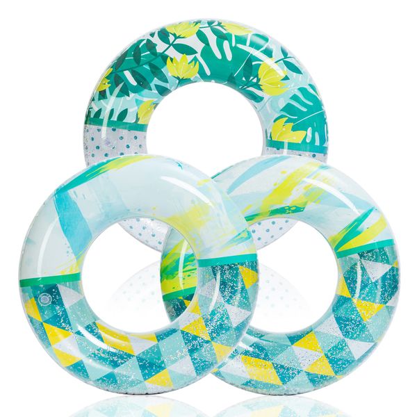 Inflatable Pool Floats with Glitters 32.5"(3 Pack), Pool Floaties Tubes for Swimming Pool Kids Adults Beach Outdoor Party Supplies