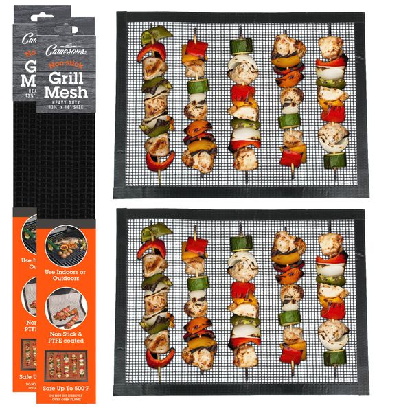 Camerons Grilling Mesh 2 Pack (13.25"x18") - Heavy Duty 100% Non-Stick Reusable Cooking Mesh - Use in Outdoor BBQ Grill & Indoor Oven - Heat Safe up to 500° F - Barbecue Grill Accessory Holiday Gift