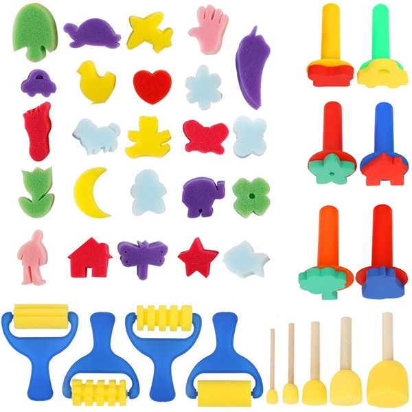 YGDZ Paint Sponges for Kids, 39pcs Early Learning Toddlers Sponge Paint Brushes Stamps Foam Art Craft Drawing Tools