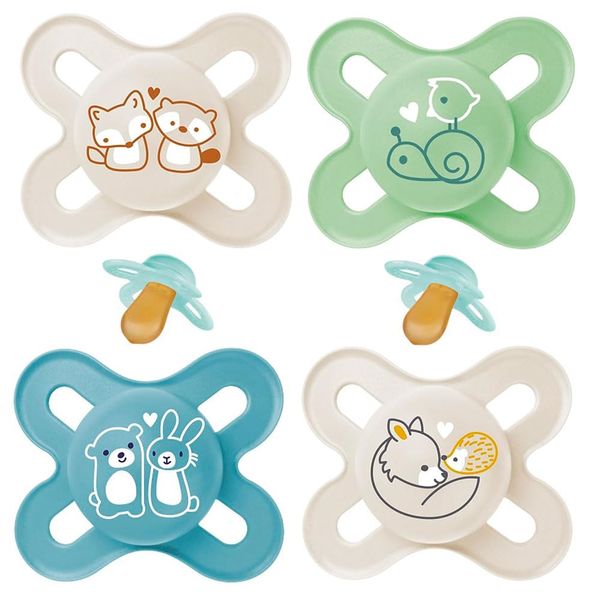 Mam dummies Start 0-2 latex , pack of 4 mini dummies 0+ incl. boxes