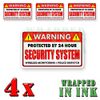 Video Surveillance Security Stickers Warning 24 hour RED REC. Decal 4 PACK