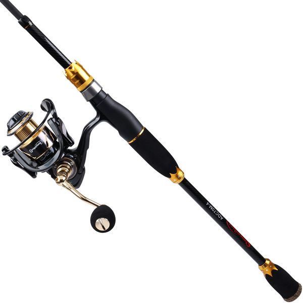 Sougayilang Spinning Fishing Rod Reel Combos,24-Ton Carbon Fiber Protable Fishing Poles with Spinning Reel for Travel Freshwater Fishing-2.1M Gloden Crown Spinning Combos