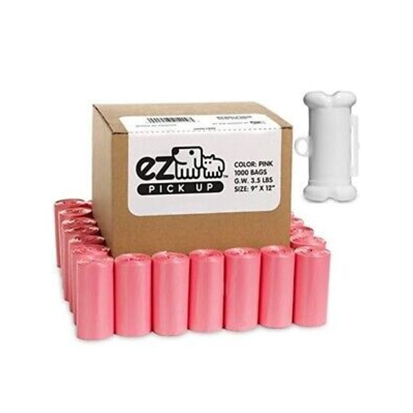 1000 Pet Waste Disposal Poop Bags with Dispenser Pick Up Bags Pink Free Shipping