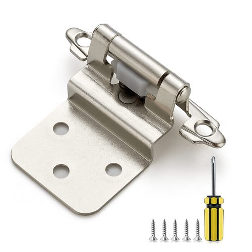 Ravinte 20 Pack 10 Pairs 3/8 Inch Inset Cabinet Door Hinges Kitchen Satin Nickel Semi-Concealed Face Mount Self-Closing Cabinet Hinges with Bumpers & Screwdriver