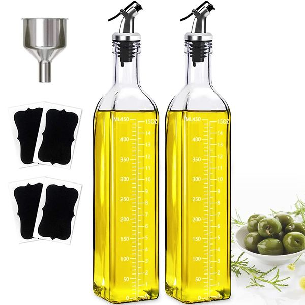 ztarraum Oil Dispenser Olive Oil Bottle Drizzler Vinegar Bottle 500ml Glass Olive Oil Dispenser Bottle for Cooking Lead-Free Glass Oil and Vinegar Bottle for Oil Vinegar Soy Etc (2 PCS)