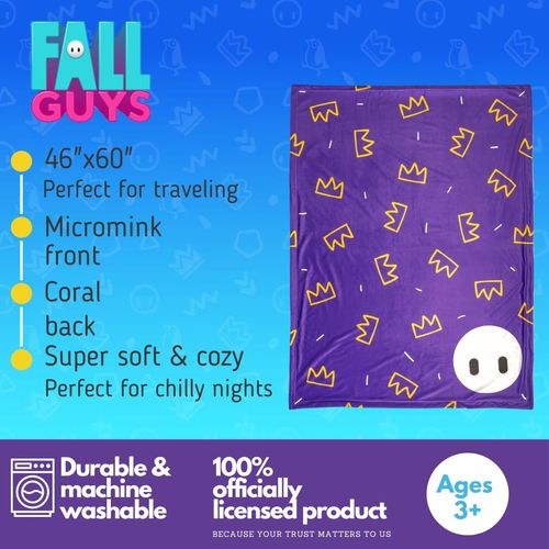 Franco Collectibles Fall Guys Gaming Bedding Super Soft Micromink to Coral Throw, 46 in x 60 in, (Officially Licensed Product)