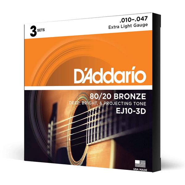 D'Addario EJ Acoustic Guitar Strings, 80/20 Bronze, Authentic Japanese Product