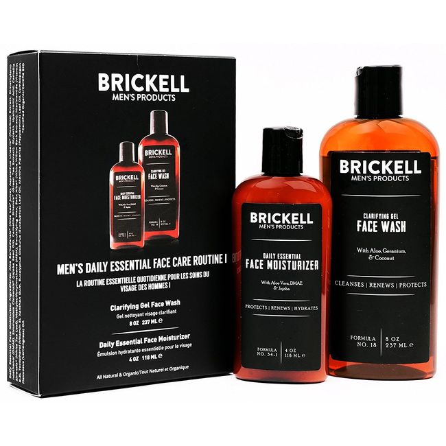 Brickell Men's Daily Essential Face Care Routine I, Gel Facial Cleanser Wash and Face Moisturizer Lotion, Men's Skincare Gift Set Natural and Organic, Scented