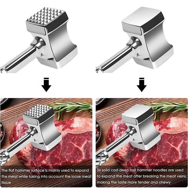 Meat Tenderizer Tool - Meat Mallet Hammer 304 Stainless Steel - Heavy Meat  Pounder Dual Sided with Handle for Tenderizing Flattening Beef, Chicken