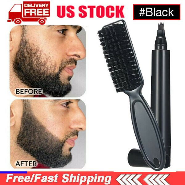 2xWaterproof Beard Pencil Filler Hair Grower Moustache Shaping Pen Eyebrow Brush