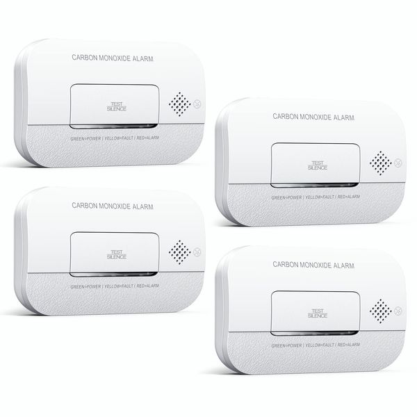 Ecoey Carbon Monoxide Detectors, 7-Year CO Detector with Human Alarm Sounds and Test Button, Carbon Monoxide Alarm with Electrochemical Technology and Low Battery Signal for Home, FJ127, 4 Packs