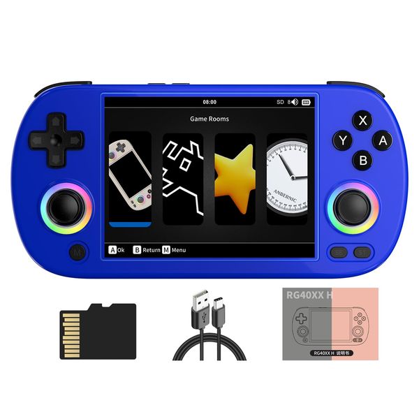 RG40XX H Retro Handheld Game Console 4.0-inch IPS Screen Linux System Game Player 64GB Card Preloaded 5000+ Games RGB Lighting 3200mAh Battery(RG40XX H-Blue)